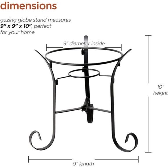 10" Tall Indoor/Outdoor Glass Gazing Globe Metal Stand, Black - Picture 2 of 6